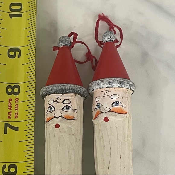 Santa Claus icicle ornaments set of two rustic carved look. - Picture 3 of 4